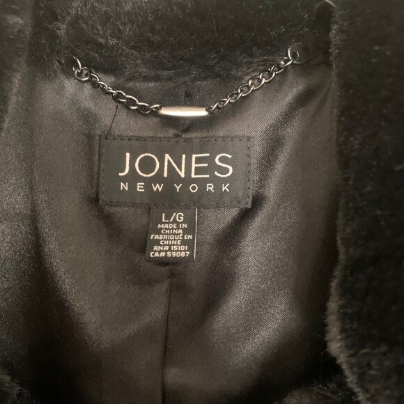 Jones New York Midi Black Faux Fur Coat - Large - Picture 2 of 4